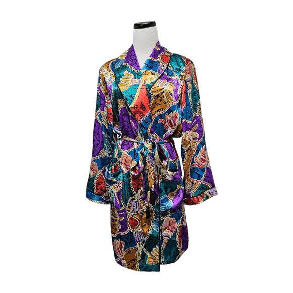 90s DEADSCTOCK! Beth Michaels multicolored printed satin robe . Medium - Picture 1 of 10